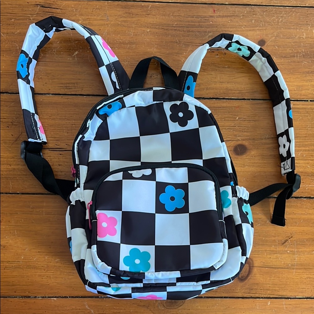Claire’s Checkered Kids Small Backpack Purse with Floral Design